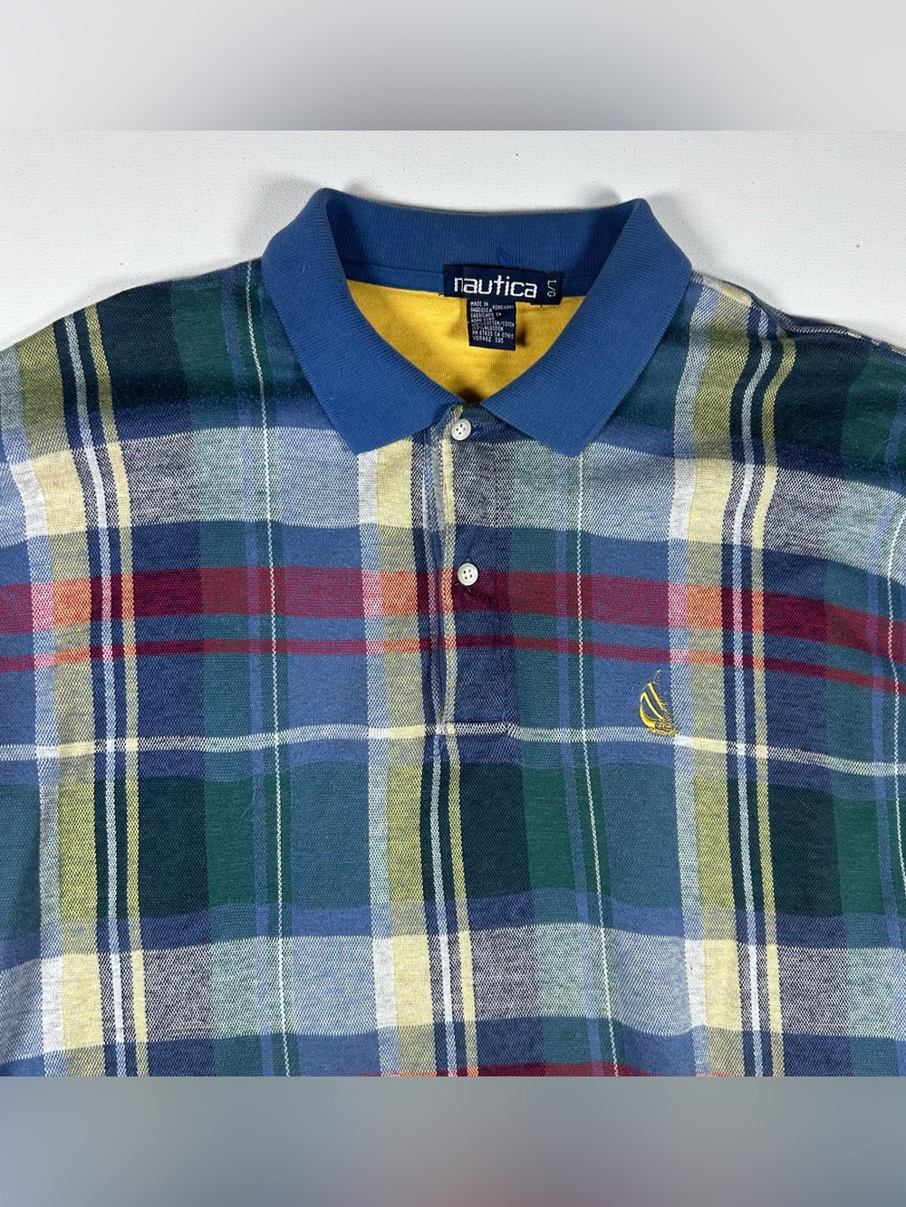 Vintage Nautica Polo Shirt Mens Large Tartan Preppy 90s Sportswear Academia Golf